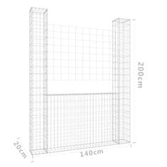 Vidaxl Gabion košara U-oblike z 2 stebroma železo 140x20x200 cm