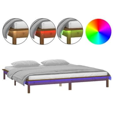 Vidaxl LED posteljni okvir medeno rjav 140x190 cm trden les