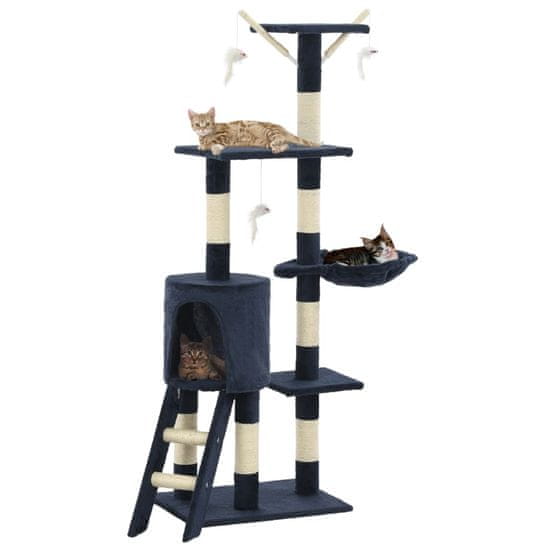 Vidaxl Mačje drevo s praskalniki iz sisala 138 cm temno modre barve