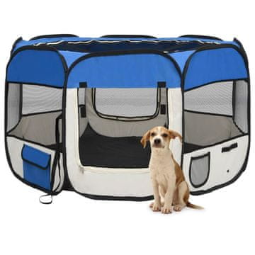 Vidaxl vidaXL Zložljiva pasja kletka s torbo za prenašanje modra 110x110x58 cm