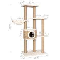 Vidaxl Mačje drevo s praskalniki 126 cm morska trava