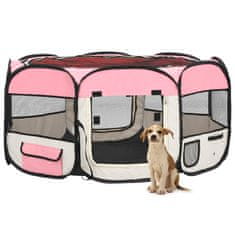 shumee Zložljiva pasja ograjica s torbo roza 145x145x61 cm