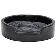 Greatstore Pasja postelja črna in temno siva 69x59x19 cm pliš in um. usnje