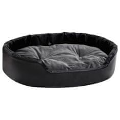 Greatstore Pasja postelja črna in temno siva 90x79x20 cm pliš in um. usnje
