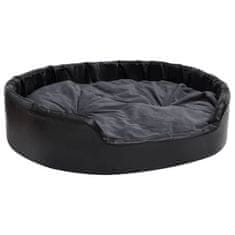 Greatstore Pasja postelja črna in temno siva 99x89x21 cm pliš in um. usnje