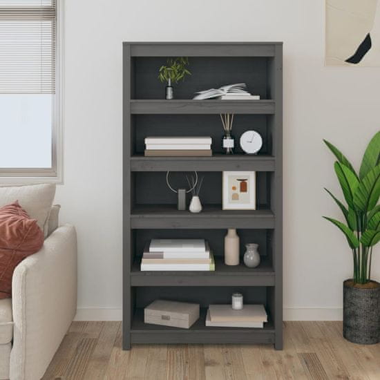 Vidaxl Knjižna omara siva 80x35x154 cm trdna borovina