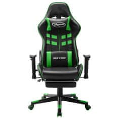 Greatstore Gaming stol z oporo za noge črno in zeleno umetno usnje