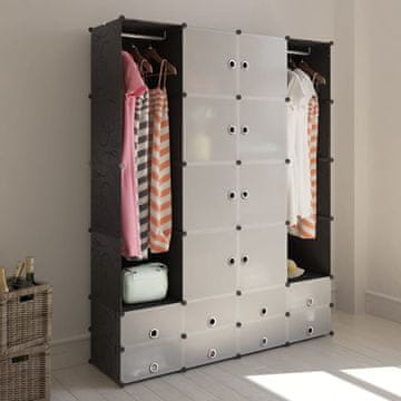 Vidaxl vidaXL Modularna garderobna omara z 18 predelki črno-bela 37 x 146 x 180,5 cm