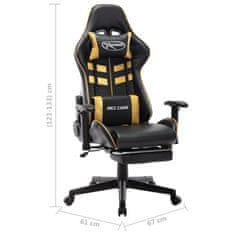 Vidaxl Gaming stol z oporo za noge črno in zlato umetno usnje