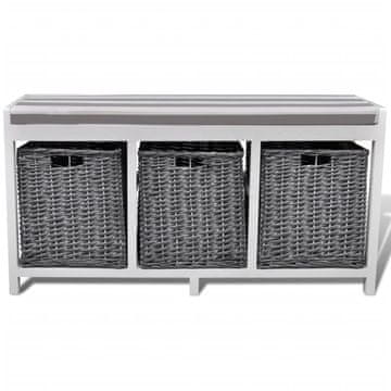 Vidaxl Bela Klop za Shranjevanje za Hodnik z Blazino in 3 Košarami