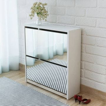 Vidaxl vidaXL Omarica za čevlje z 2 policama in ogledalom bela 63x17x67 cm