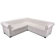 Vidaxl Chesterfield kotna sedežna garnitura umetno usnje bela