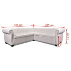 Vidaxl Chesterfield kotna sedežna garnitura umetno usnje bela