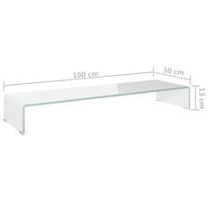 Vidaxl Stojalo za TV/Računalniški Zaslon Belo Steklo 100x30x13 cm