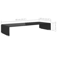 Greatstore Stojalo za TV/Računalniški Zaslon Črno Steklo 80x30x13 cm