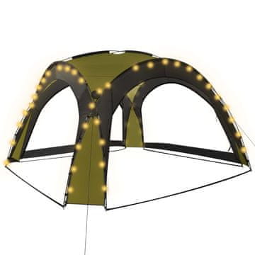 Vidaxl Vrtni šotor z LED lučmi in 4 stranicami 3,6x3,6x2,3 m zelen
