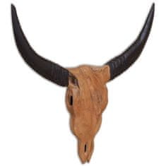 Greatstore Stenska skulptura lobanja bika tikovina 69x6x60 cm