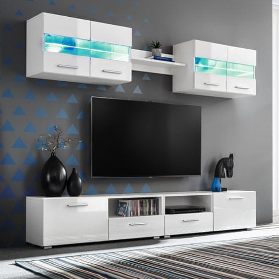Vidaxl Stenska TV enota 5-delna z LED osvetlitvijo visok sijaj bela