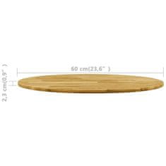 Greatstore Površina za mizo trden hrastov les okrogla 23 mm 600 mm