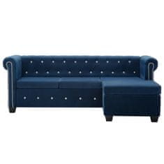 Vidaxl Kavč Chesterfield L oblike žametna obloga 199x142x72 cm moder