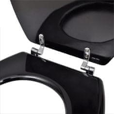 Greatstore Deska za WC školjko s pokrovom 2 kosa mediapan črna