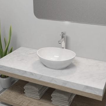 Vidaxl vidaXL Umivalnik z mešalno pipo, keramičen, ovalen, bel