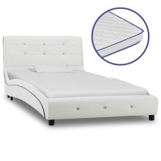 Vidaxl Postelja z vzmetnico iz sp. pene belo umetno usnje 90x200 cm