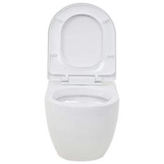 Vidaxl Viseča WC školjka z vgradnim kotličkom keramika bela