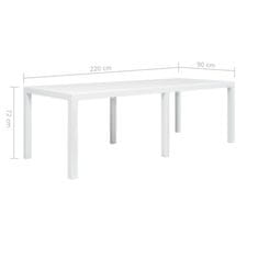 Vidaxl Vrtna miza iz plastike 220x90x72 cm bela videz ratana