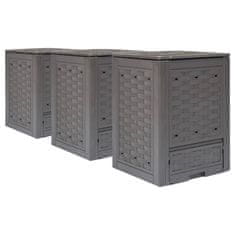 Vidaxl Vrtni kompostnik 3 kosi rjave barve 60x60x83 cm 900 L