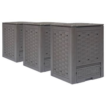 Vidaxl Vrtni kompostnik 3 kosi rjave barve 60x60x83 cm 900 L