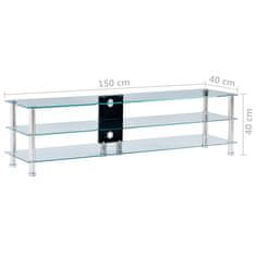 Vidaxl TV stojalo iz kaljenega stekla 150x40x40 cm prozorno