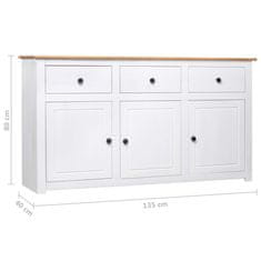 Vidaxl Komoda bela 135x40x80 cm trdna borovina Panama Range