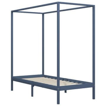 Vidaxl Posteljni okvir z baldahinom siv iz trdne borovine 90x200 cm