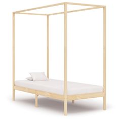 Vidaxl Posteljni okvir z baldahinom iz trdne borovine 100x200 cm