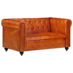 shumee vidaXL Chesterfield kavč dvosed rumenorjavo pravo usnje