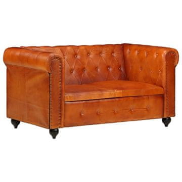 shumee vidaXL Chesterfield kavč dvosed rumenorjavo pravo usnje