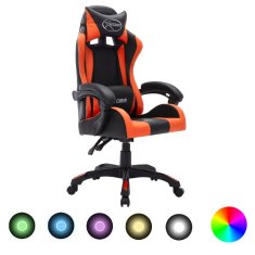 shumee vidaXL Racing stol z RGB LED lučkami oranžno in črno umetno usnje