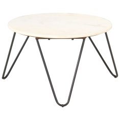 Vidaxl Klubska mizica bela 65x65x42 cm pravi kamen z marmorno teksturo