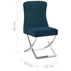 Vidaxl Jedilni stol moder 53x52x98 cm žamet in nerjaveče jeklo