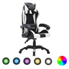 Vidaxl Racing stol z RGB LED lučkami belo in črno umetno usnje