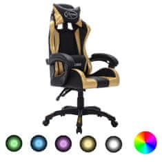 shumee vidaXL Racing stol z RGB LED lučkami zlato in črno umetno usnje