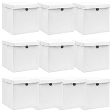 shumee Škatle za shranjevanje s pokrovi x 10 bele 32x32x32 cm blago