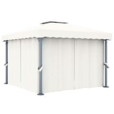 Vidaxl Paviljon z zaveso 3x3 m kremno bel aluminij
