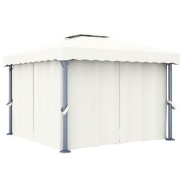 Vidaxl Paviljon z zaveso 3x3 m kremno bel aluminij