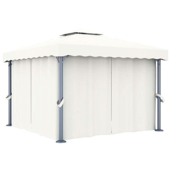 Vidaxl Paviljon z zaveso 3x3 m kremno bel aluminij