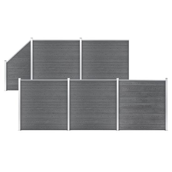 Greatstore WPC ograjni paneli 5 kvadratnih + 1 poševni 965x186 cm sivi