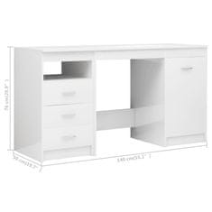 Vidaxl Pisalna miza visok sijaj bela 140x50x76 cm iverna plošča