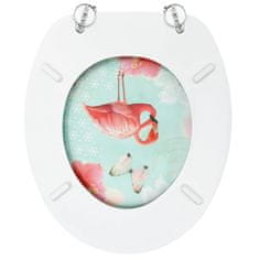Greatstore Deska za WC školjko s pokrovom 2 kosa mediapan flamingo