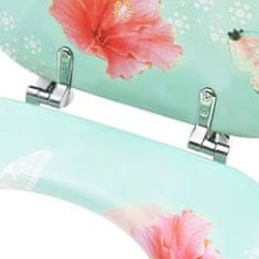 Greatstore Deska za WC školjko s pokrovom 2 kosa mediapan flamingo